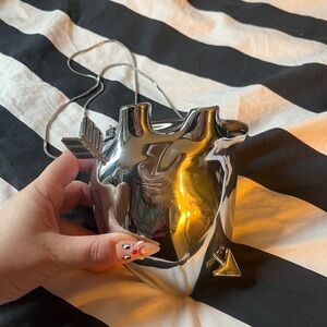 Zara Chrome Heart Clutch Bag